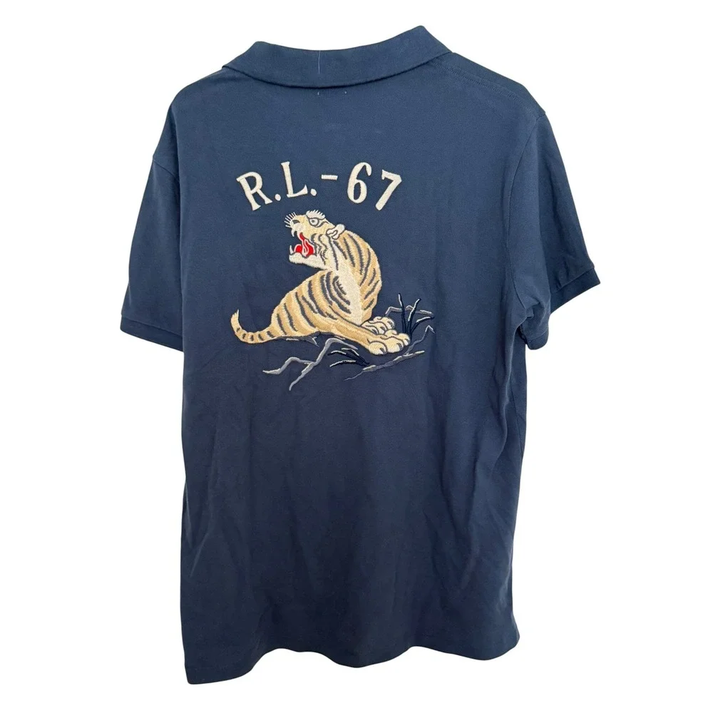 Polo Ralph Lauren Tiger Patch RL-67 Polo Shirt Clancy Blue Custom Slim Fit L NEW